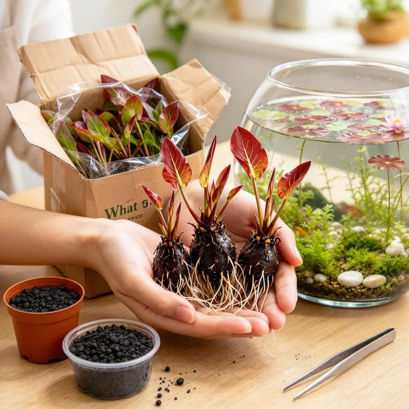 🐟 RED AQUARIUM LOTUS ROOTS BULBS🌿 TURN YOUR AQUARIUM INTO A LIVING GARDEN🌿✨ Buy 4 Get 4 Free Bulbs ✨