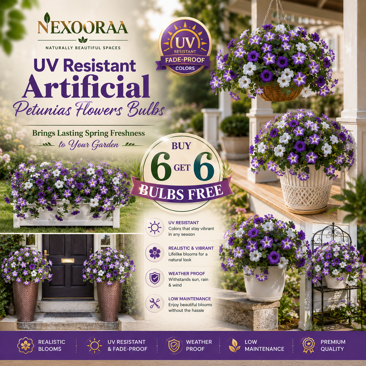 🔥Last Day 50% OFF🔥UV Resistant Artificial Petunias Flowers Bulbs🌸 Buy 6 Get 6 Free Bulbs🌸