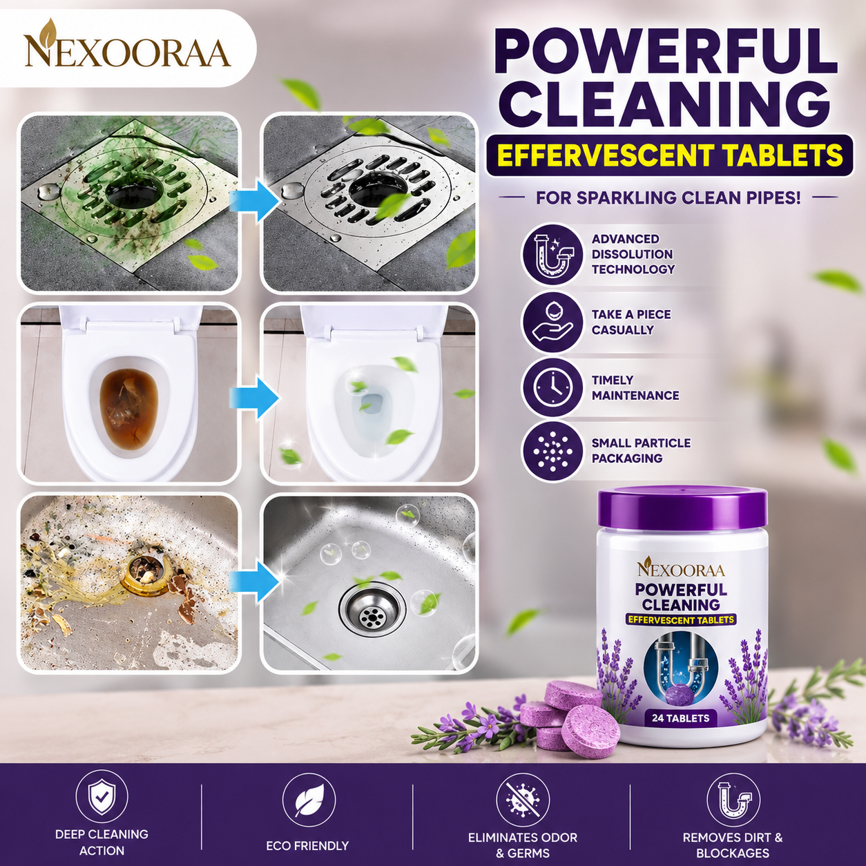 🔥HOT SALE 50% OFF ❤️Powerful Cleaning Effervescent Tablets for Pipe,Deodorizing Antibacterial Pipe Cleaner for Sink Toilet Floor Drain🔥Buy 1 Get 1 Free🔥