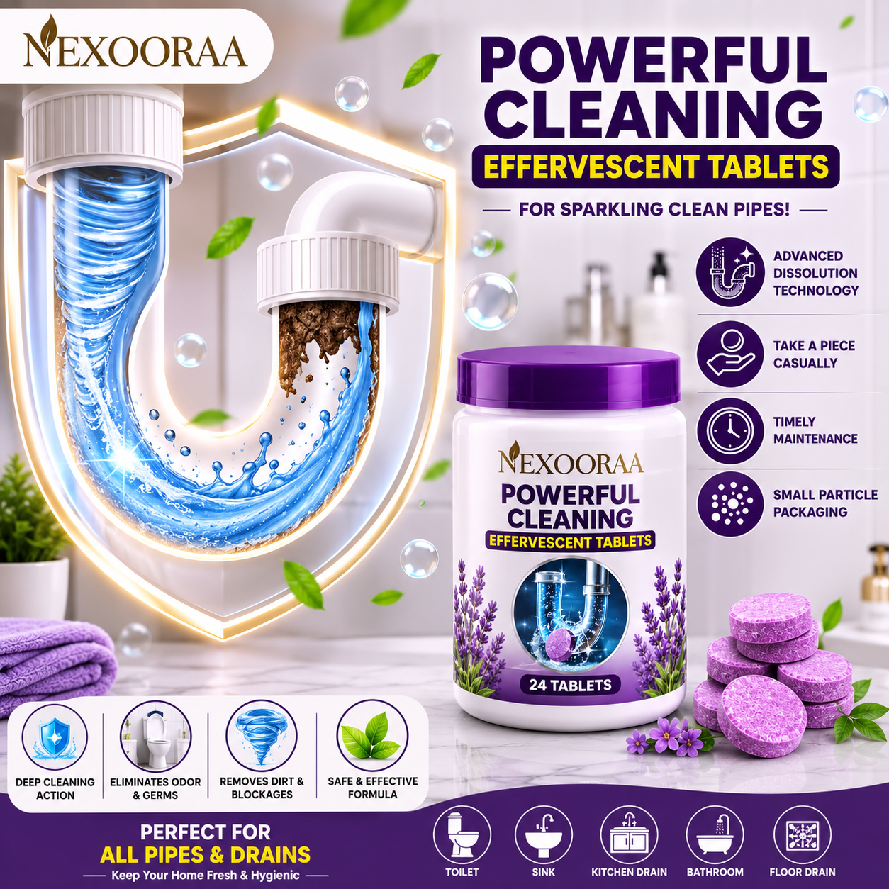 🔥HOT SALE 50% OFF ❤️Powerful Cleaning Effervescent Tablets for Pipe,Deodorizing Antibacterial Pipe Cleaner for Sink Toilet Floor Drain🔥Buy 1 Get 1 Free🔥