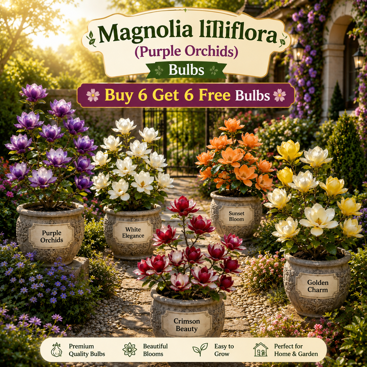 Magnolia liliiflora (Purple Orchids) Bulbs 🌸 Flowers Hide the Leaves, Fragrance Fills the Air🌸Buy 6 Get 6 Free Bulbs🌸