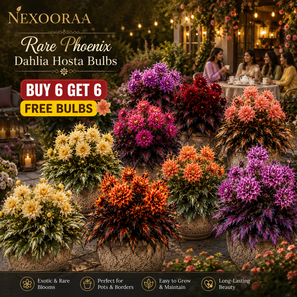 🌺 Rare Phoenix Dahlia Hosta Bulbs – A Stunning Fusion of Flowers & Foliage 🌼Buy 6 Get 6 Free Bulbs🌼