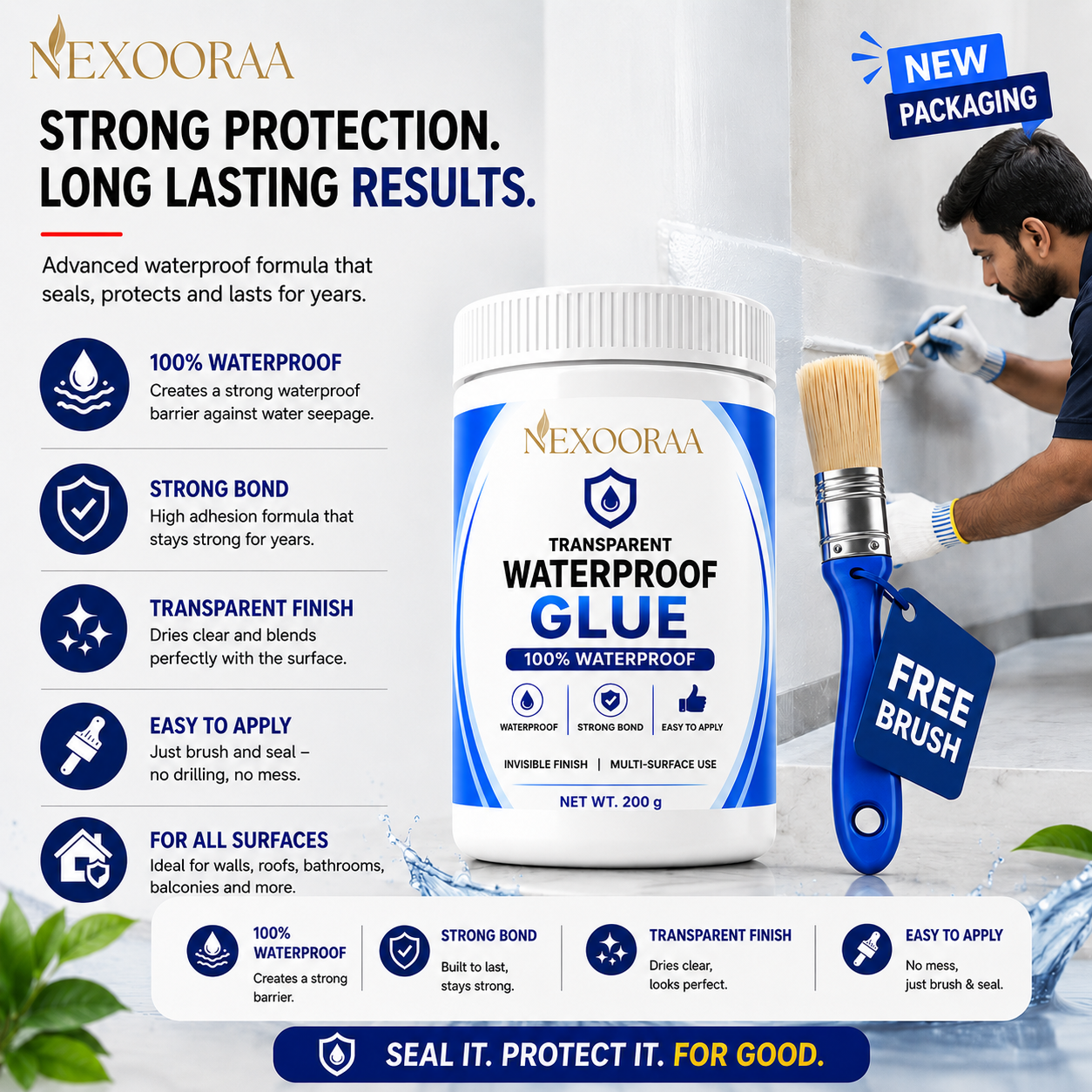 🔥Powerful Transparent Waterproof Glue (Buy 1 Get 1 Free) + Free Brush 🔥