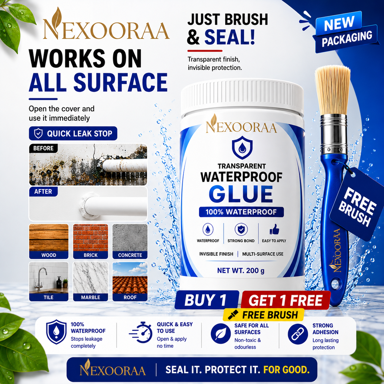 🔥Powerful Transparent Waterproof Glue (Buy 1 Get 1 Free) + Free Brush 🔥