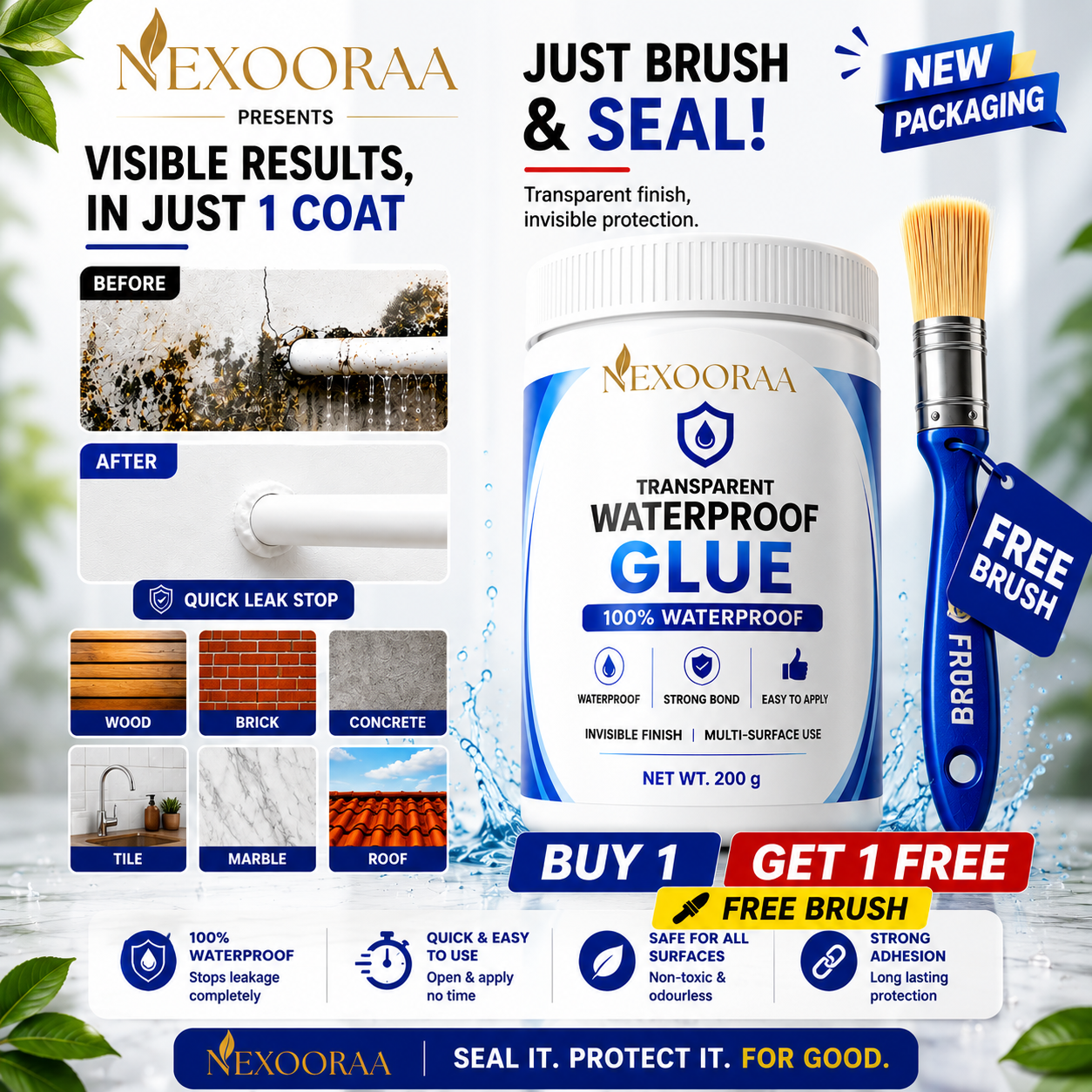 🔥Powerful Transparent Waterproof Glue (Buy 1 Get 1 Free) + Free Brush 🔥