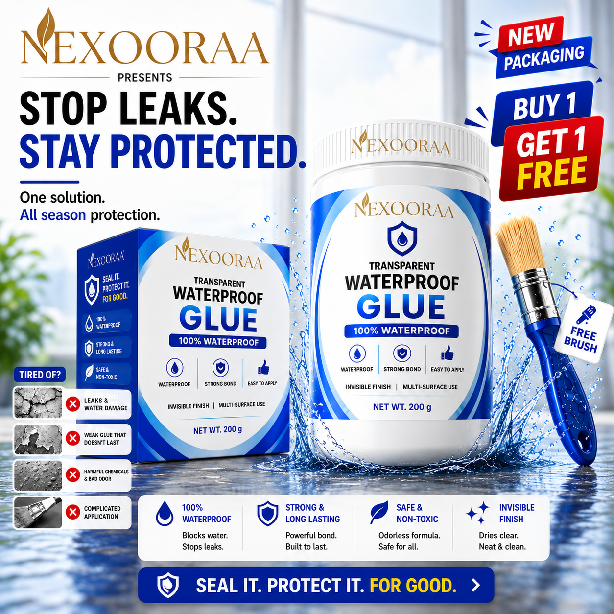 🔥Powerful Transparent Waterproof Glue (Buy 1 Get 1 Free) + Free Brush 🔥