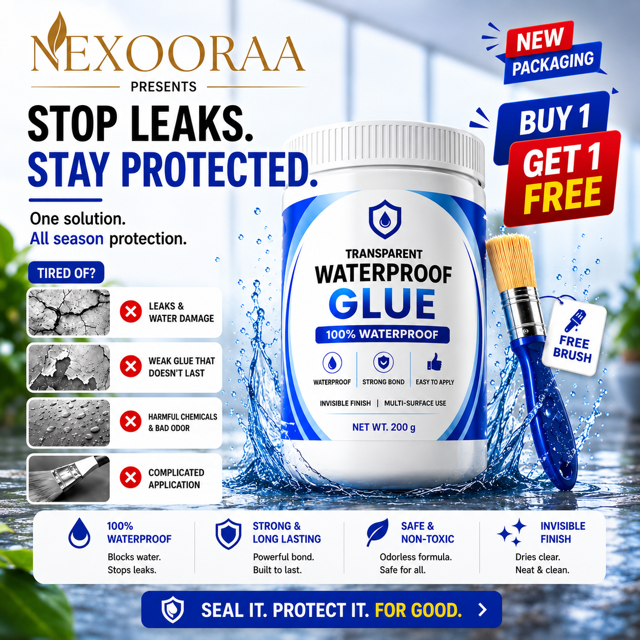 🔥Powerful Transparent Waterproof Glue (Buy 1 Get 1 Free) + Free Brush 🔥