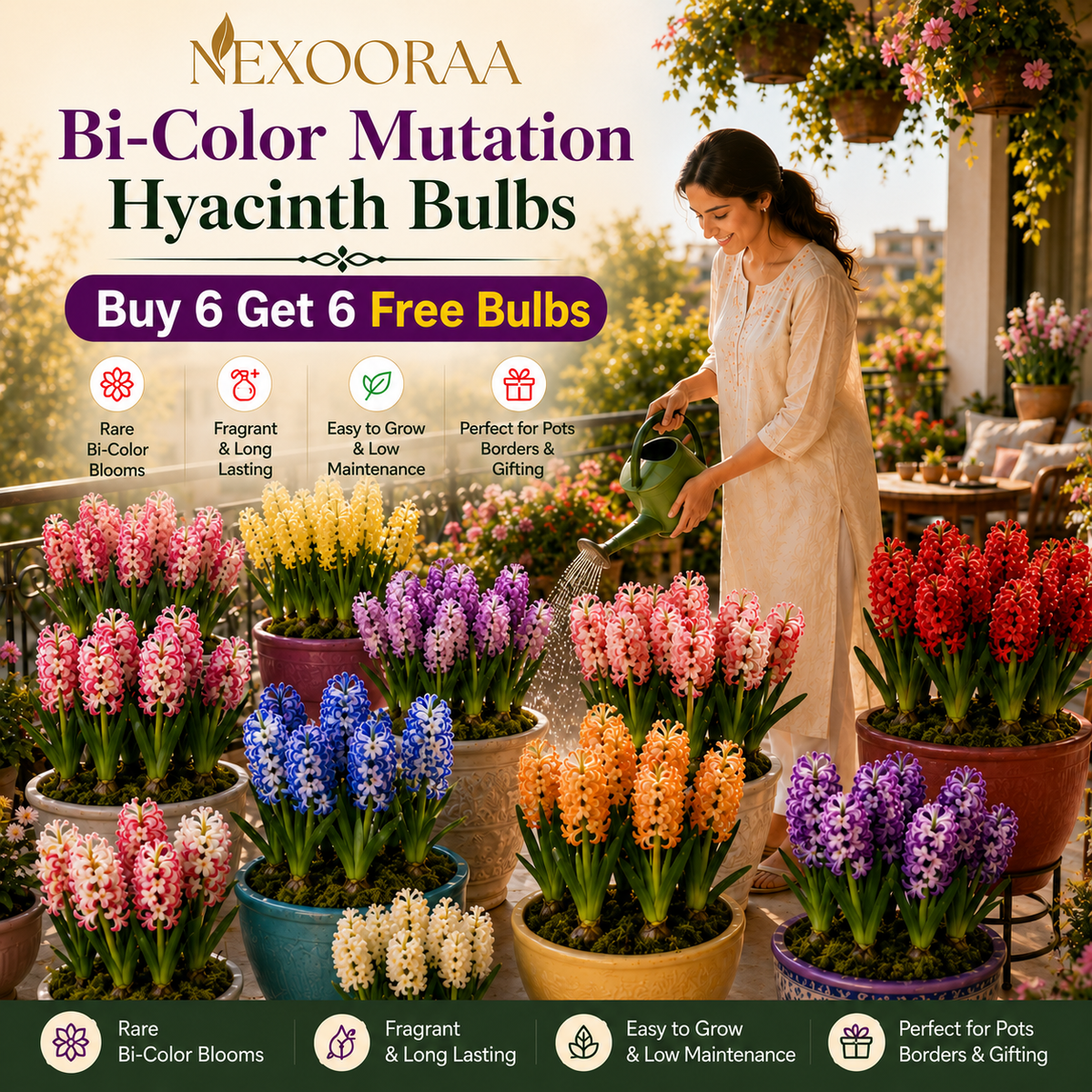 💐Bi-Color Mutation Hyacinth Bulbs🔥Buy 6 Get 6 Free Bulbs🔥