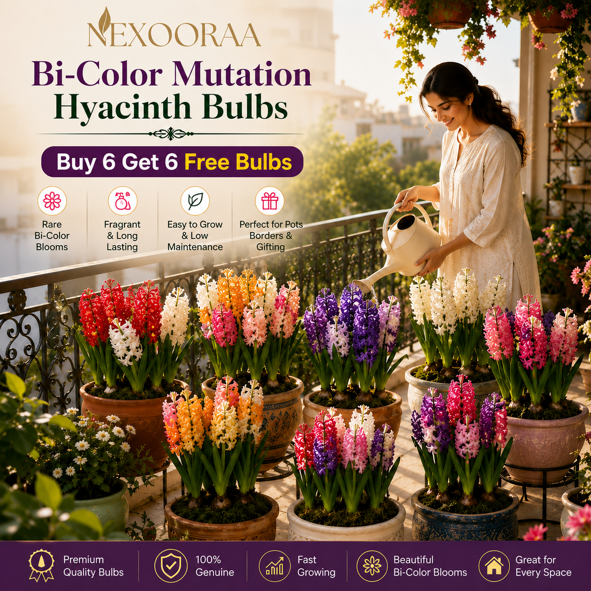 💐Bi-Color Mutation Hyacinth Bulbs🔥Buy 6 Get 6 Free Bulbs🔥