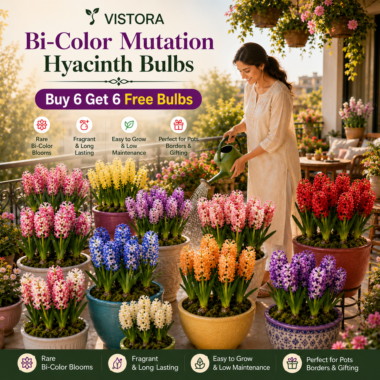 💐Bi-Color Mutation Hyacinth Bulbs🔥Buy 6 Get 6 Free Bulbs🔥